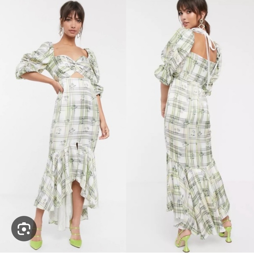 ASOS Green and White Plaid High Low Dress